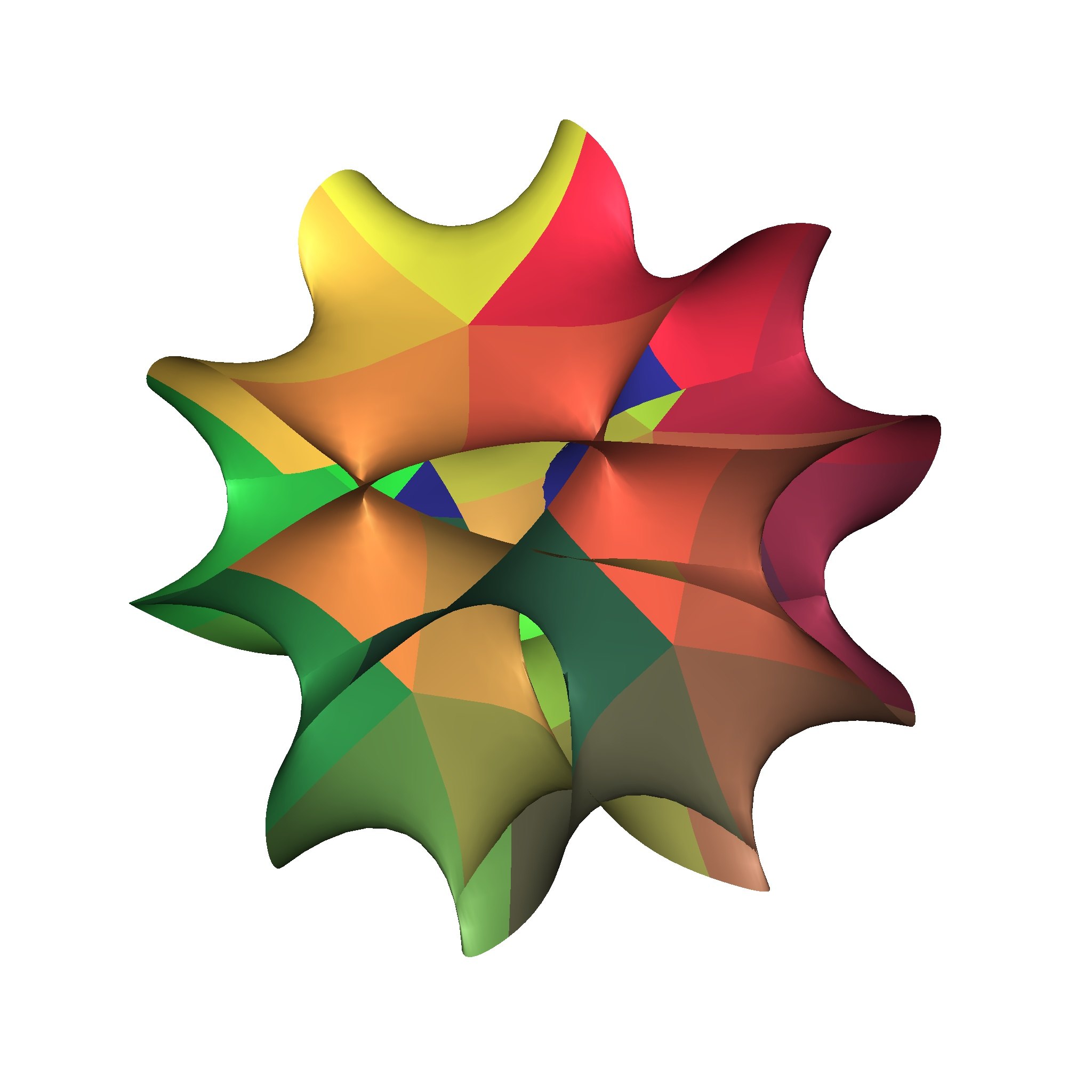 This image shows a local 2D cross-section of the real 6D manifold known in string theory as the Calabi-Yau quintic